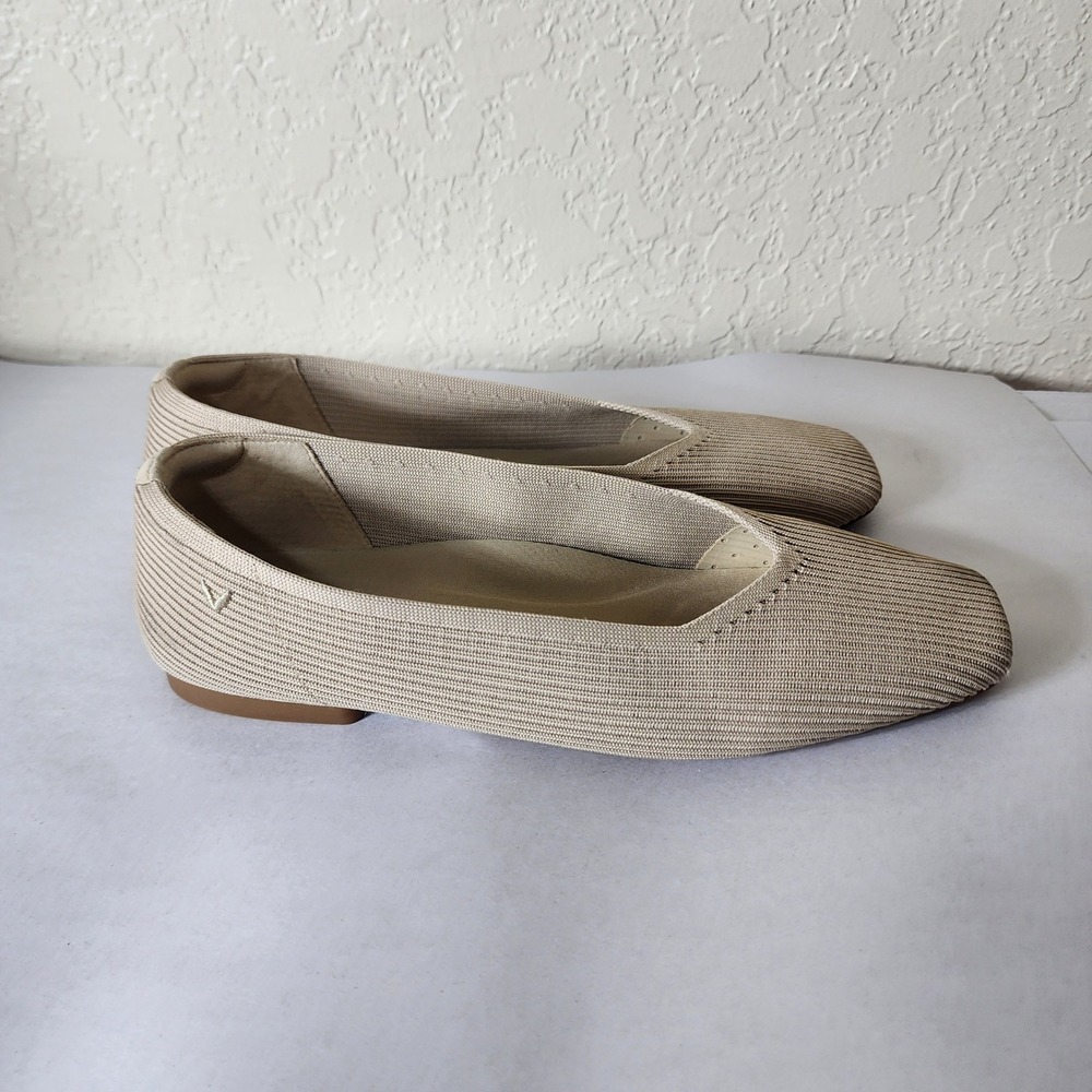Vivaia Margot Square Toe V-Cut Ribbed Knit Flats Beige US 10 EU 41.5